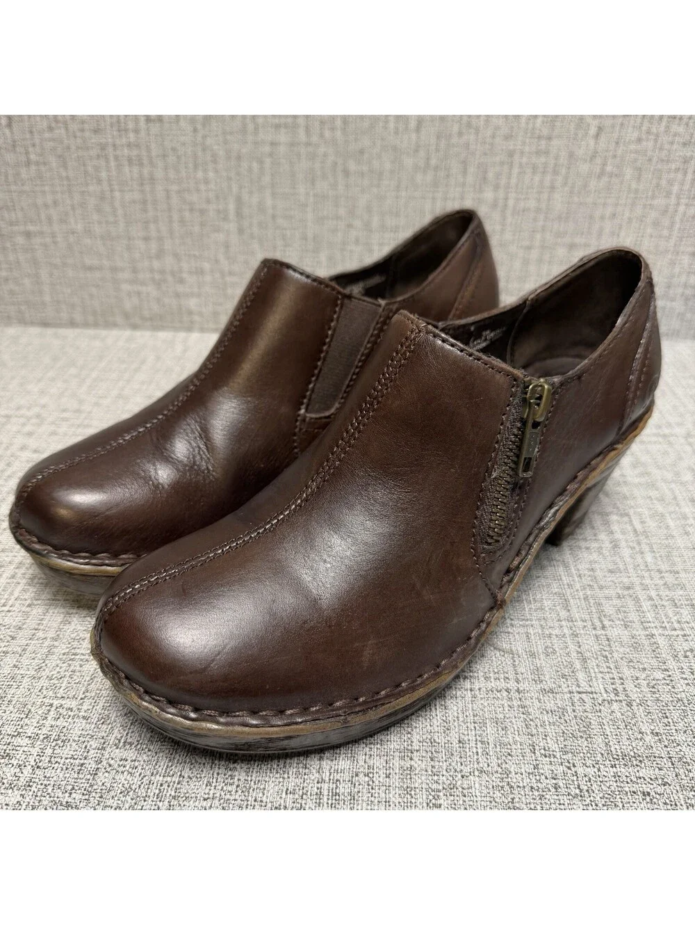 Born Shoes Womens Sz 7 M Brown Leather Madigan Mules Ankle Boots Zip Booties